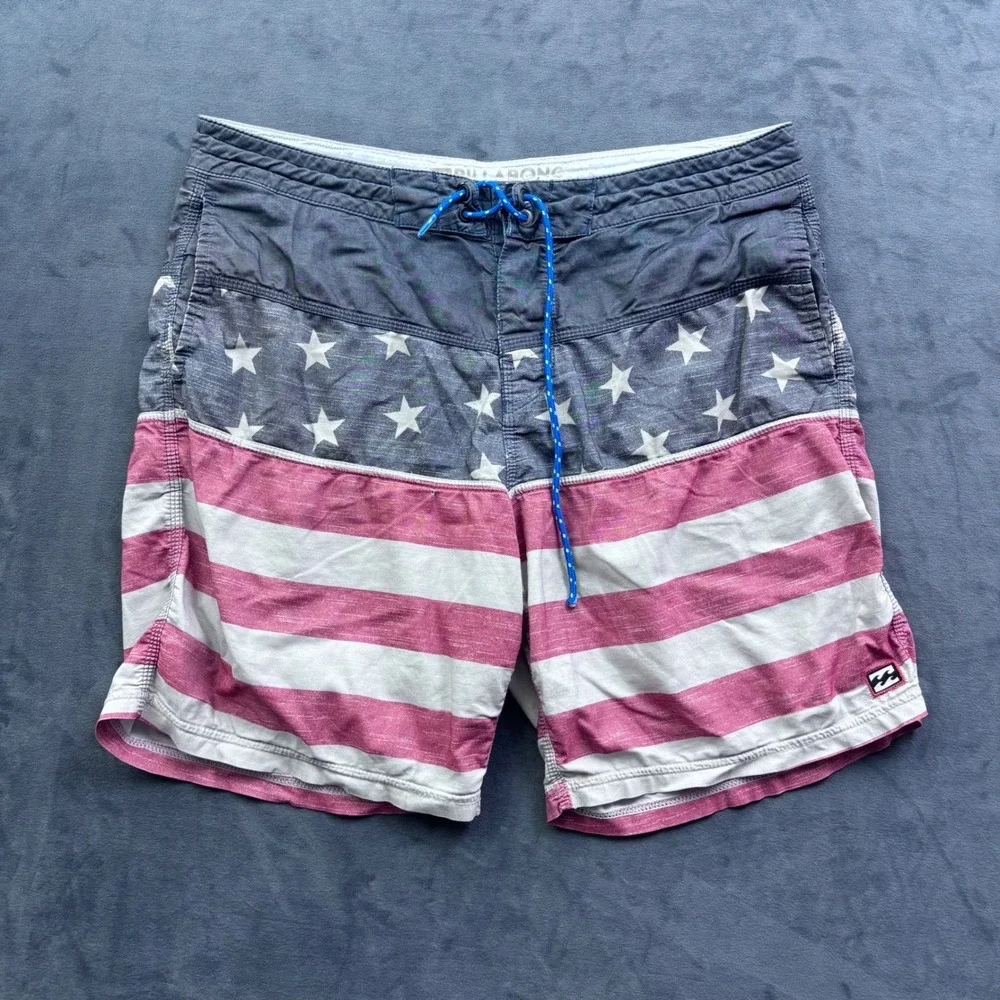 Billabong Mens American Flag Board Shorts Stars Stripes Red White Blue Size 32